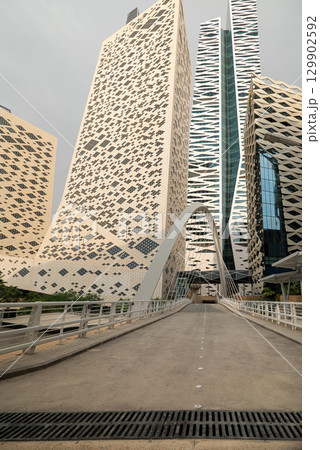 Geometric Facade of Modern Building in King Abdullah Financial District, Riyadh 129902592