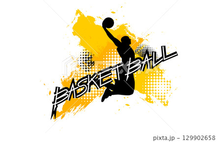 basketball player posture yellow black brush painting banner grunge graphic element basketball player posture yellow black brush painting banner grunge graphic element 129902658