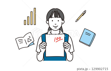 100点のテストを喜ぶ小学生の女の子のイラスト素材 129902715