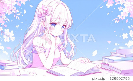 勉強する女学生20 129902796