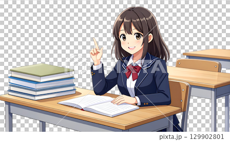 勉強する女学生17 129902801