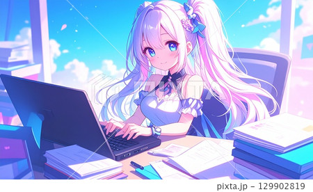 勉強する女学生 勉強する女学生 129902819