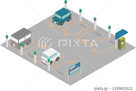 アイソメトリックなフラップレスの駐車場のイメージ素材 129902822