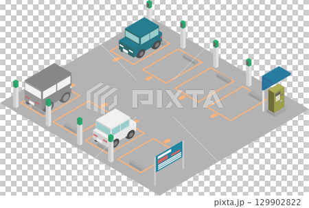 アイソメトリックなフラップレスの駐車場のイメージ素材 129902822