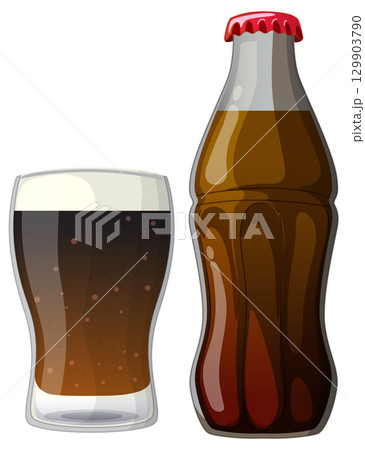Glass and Bottle of Fizzy Cola Drink Illustration 129903790