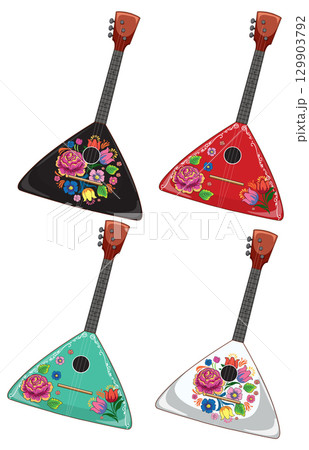 Colorful Balalaikas with Floral Folk Art Patterns Colorful Balalaikas with Floral Folk Art Patterns 129903792