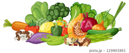 Colorful Assortment of Fresh Vegetables in Flat Vector Style Colorful Assortment of Fresh Vegetables in Flat Vector Style 129903861