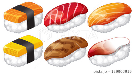 Assorted Nigiri Sushi Vector Illustration Set 129903919