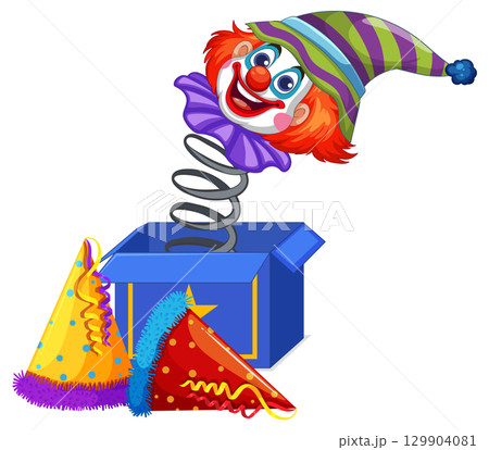Jack-in-the-Box Clown with Party Hats Vector 129904081