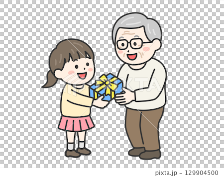 敬老日女孩送給爺爺禮物的插畫 | 敬老日 敬老日女孩送給爺爺禮物的插畫 | 敬老日 129904500