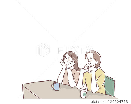 妄想してうっとりする二人の若い女性、 129904758