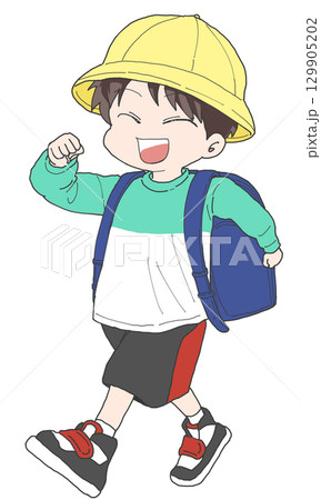 ランドセルを背負った男の子 笑顔 129905202