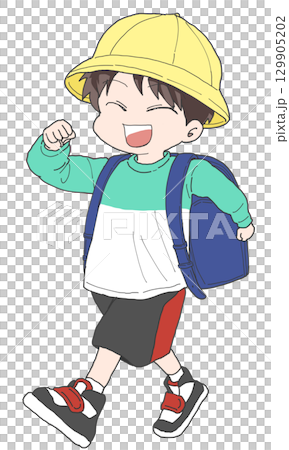 一個背著書包的男孩微笑著 129905202