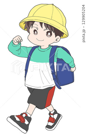 ランドセルを背負った男の子 微笑み 129905204