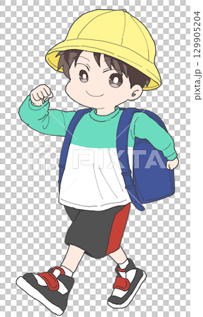 ランドセルを背負った男の子 微笑み 129905204
