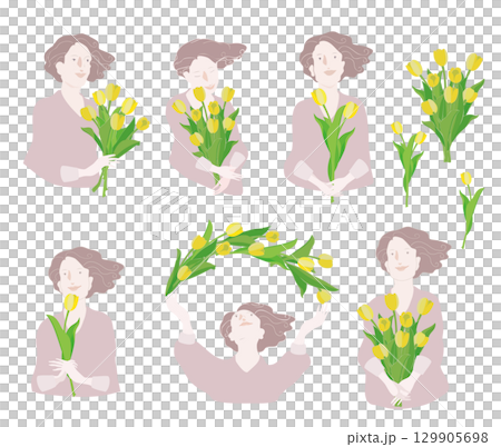 拿著鬱金香花的夫人 129905698