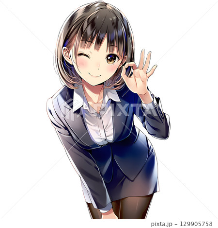 OKサインをするビジネスウーマン（漫画・アニメ調） 129905758