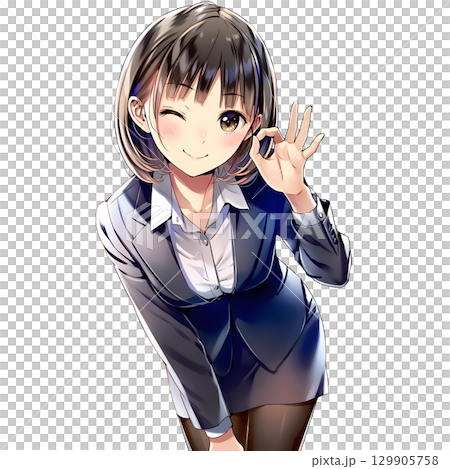 女商人做出「OK」手勢(漫畫/動漫風格) 女商人做出「OK」手勢(漫畫/動漫風格) 129905758