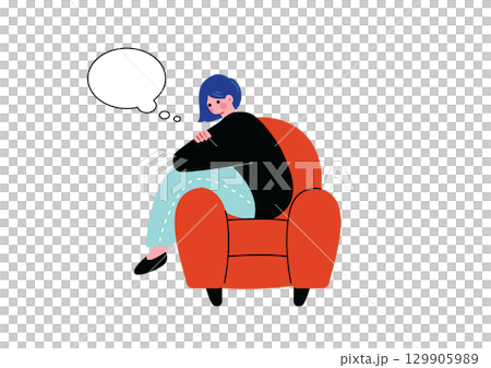 A woman sitting on the sofa and thinking A woman sitting on the sofa and thinking 129905989