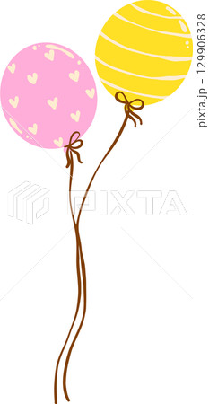 Cartoon Balloons with stripes and Hearts Doodle 129906328