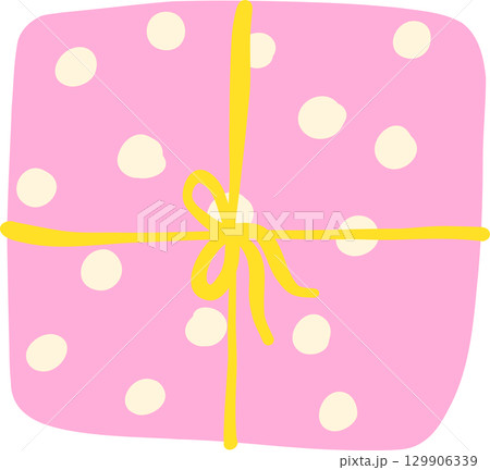 Pink Gift Box with Yellow Ribbon Illustration 129906339