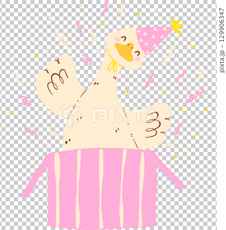 Cute Girly Goose Birthday out of Gift Box Doodle 129906347