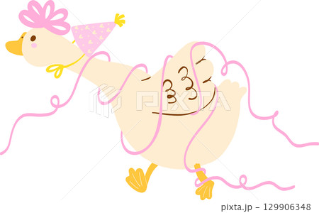 Cute Girly Goose Birthday Tangled in Streamers Doodle 129906348
