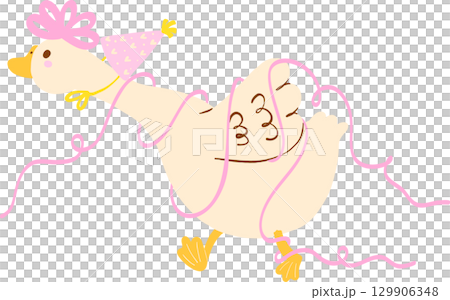 Cute Girly Goose Birthday Tangled in Streamers Doodle 129906348