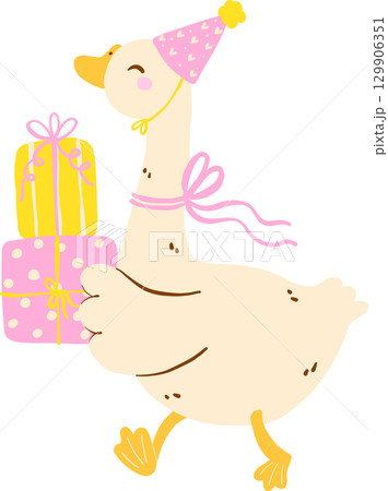 Cute Girly Goose Birthday Holding Gifts Doodle Cute Girly Goose Birthday Holding Gifts Doodle 129906351