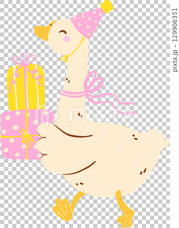 Cute Girly Goose Birthday Holding Gifts Doodle 129906351