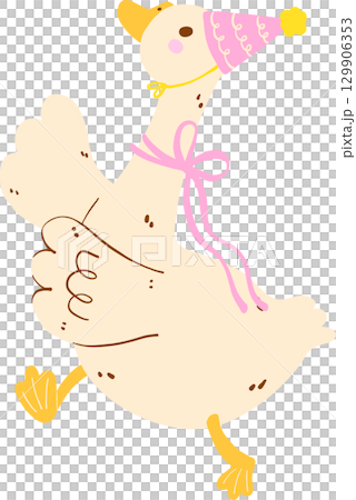 Cute Happy Girly Goose Birthday Wearing Pink Party Hat Doodle 129906353