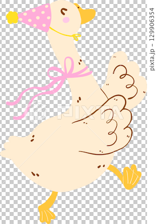 Cute Happy Smile Girly Goose Birthday Wearing Pink Party Hat Doodle 129906354