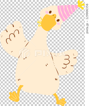 Cute Happy Girly Goose Birthday Wearing Pink Party Hat and Dancing Doodle 129906356