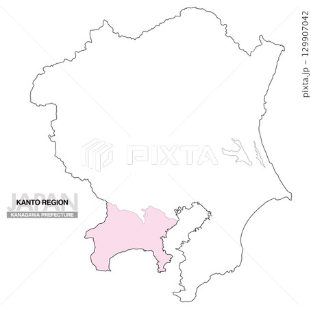 日本地図 関東地方 神奈川県 県境無し 01 日本地図 関東地方 神奈川県 県境無し 01 129907042