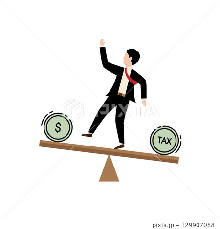 Man balancing money and taxes Man balancing money and taxes 129907088
