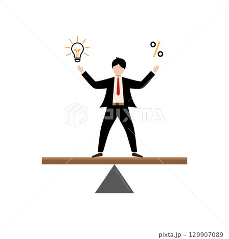 Businessman balancing an idea and percentage 129907089