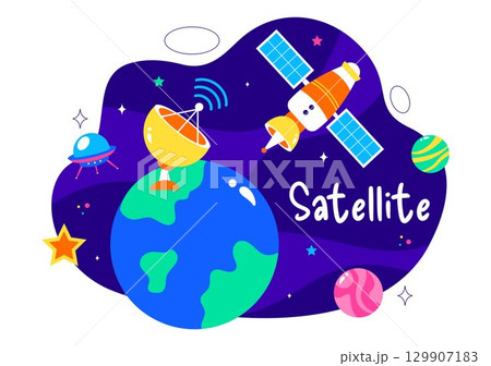 Satellite Internet Technology Vector Illustration featuring Satellites in Orbit Transmitting Signals for Global Network Connectivity in a Background Satellite Internet Technology Vector Illustration featuring Satellites in Orbit Transmitting Signals for Global Network Connectivity in a Background 129907183