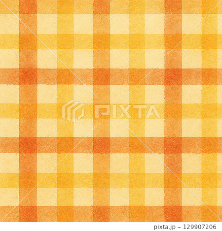 黄色とオレンジの明るいチェック柄 129907206