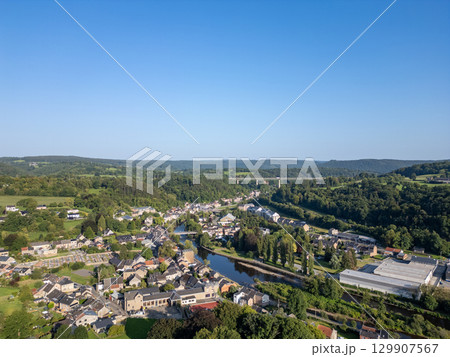 Sougne-Remouchamps, Aywaille, Liege, Wallonie, Belgium, August 10, 2025, Aerial View of a Serene 129907567