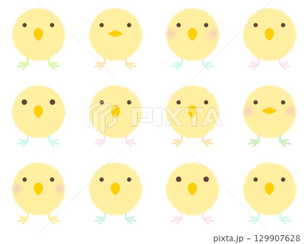 黄色いヒヨコのシームレスパターン　C-1 129907628