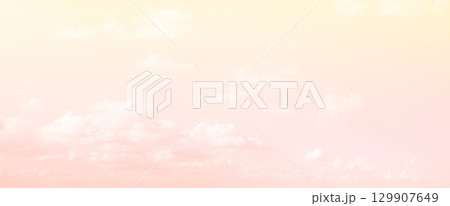 Sky Pastel Cloudy Light Abstract Yellow Red Cloud Fantasy Dream Weather Atmosphere Heaven Morning Gradation Rainbow Wallpaper Background Nature Beauty Horizontal, Mockup Environment Summer Backdrop. 129907649