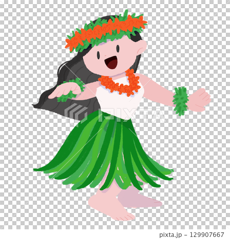 手繪彩色變形插圖的一位夏威夷女舞者跳舞 129907667