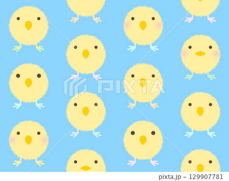 黄色いヒヨコのシームレスパターン　D-3 129907781