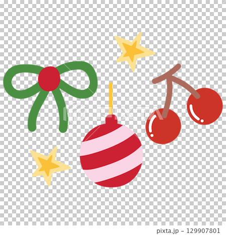 Christmas ornament, cherry, green bow for Christmas and New Year decoration, card print, sticker, festive winter, cute patch, shirt print, happy holiday, department store, brooch, pin, costume, fruit 129907801
