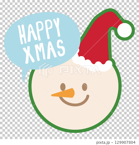 Snowman wearing hat for Christmas decoration, winter festive season, card print, December element, gift wrap, packaging, cartoon character, comic, sticker, campaign badge, expression, text, message 129907804