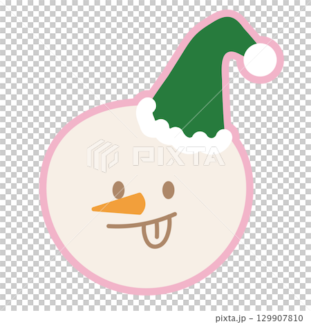 Snowman head wearing hat for Christmas decoration, winter festive season, card print, December element, gift wrap, packaging, cartoon character, comic, sticker, campaign badge, brooch, pin, icons 129907810
