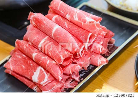 Asian food. Raw beef shabu shabu 129907823