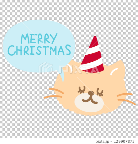 Cute Christmas illustration of cat wearing party hat, MERRY CHRISTMAS texts for Christmas decoration, festive winter season, pet shop, vet, patch, sticker, adopt and rescue animal, kitten cartoon, pin Cute Christmas illustration of cat wearing party hat, MERRY CHRISTMAS texts for Christmas decoration, festive winter season, pet shop, vet, patch, sticker, adopt and rescue animal, kitten cartoon, pin 129907873