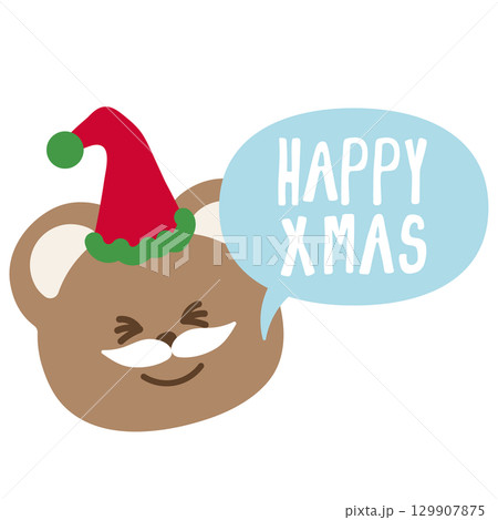 Christmas illustration of teddy bear wearing Santa beard and party hat for Christmas decoration, festive winter season, zoo, souvenir, patch, sticker, animal, cartoon characters, text, message, icon Christmas illustration of teddy bear wearing Santa beard and party hat for Christmas decoration, festive winter season, zoo, souvenir, patch, sticker, animal, cartoon characters, text, message, icon 129907875