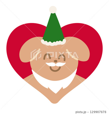 Cute Christmas illustration of puppy wearing Santa beard and party hat for Christmas decoration, festive winter season, pet shop, vet, patch, sticker, adopt and rescue animal, dog cartoon, icons, pin Cute Christmas illustration of puppy wearing Santa beard and party hat for Christmas decoration, festive winter season, pet shop, vet, patch, sticker, adopt and rescue animal, dog cartoon, icons, pin 129907878